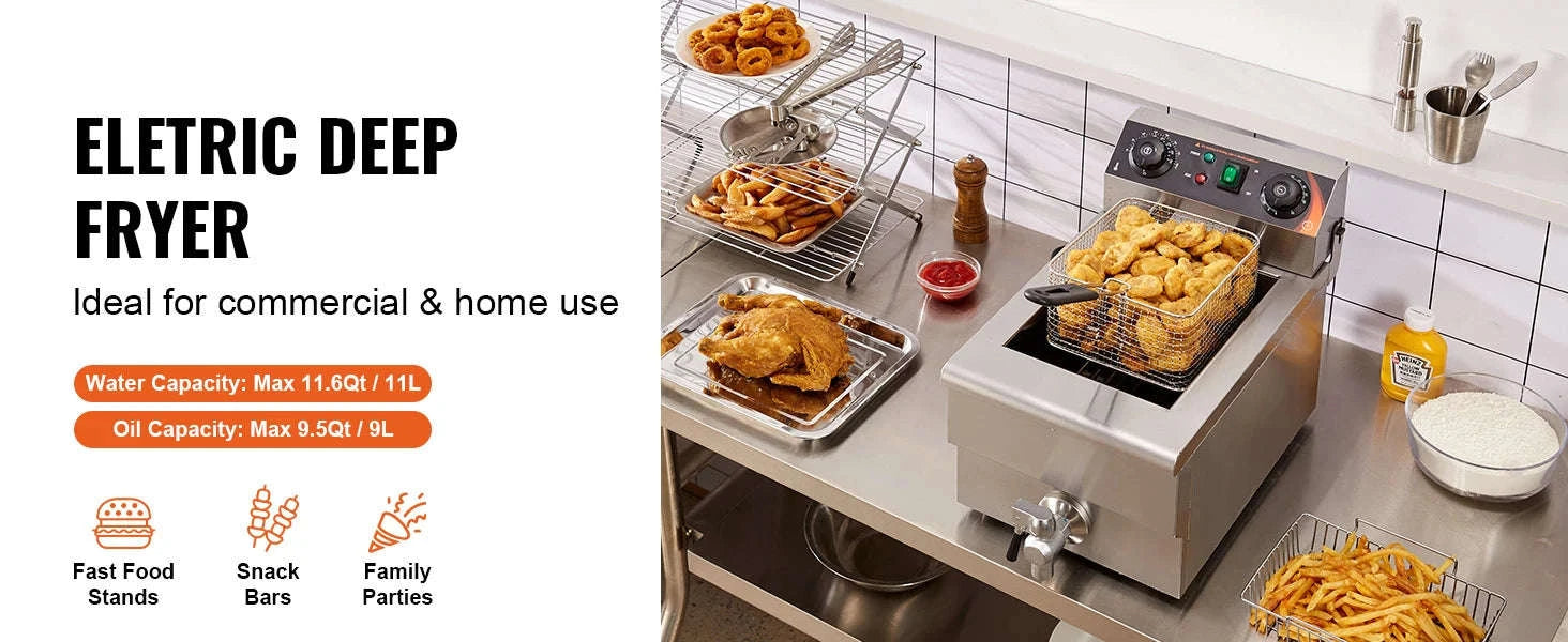 Commercial Deep Fryer Electric Countertop Stainless Steel Single Fryer-Upgraded type / france