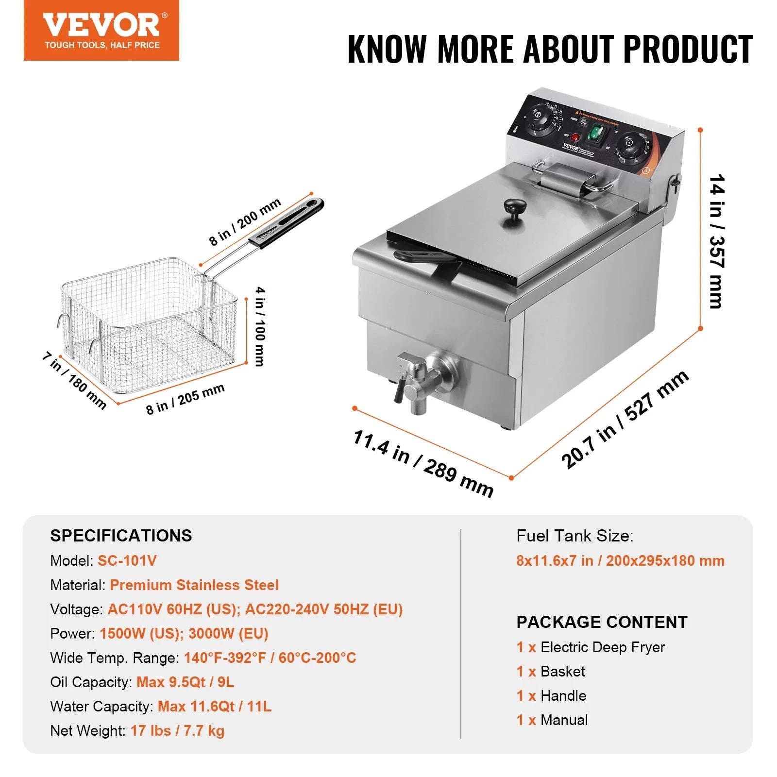 Commercial Deep Fryer Electric Countertop Stainless Steel Single Fryer-Upgraded type / france