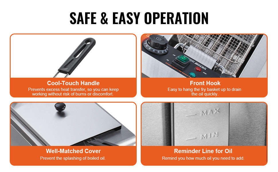 Commercial Deep Fryer Electric Countertop Stainless Steel Single Fryer-Upgraded type / france