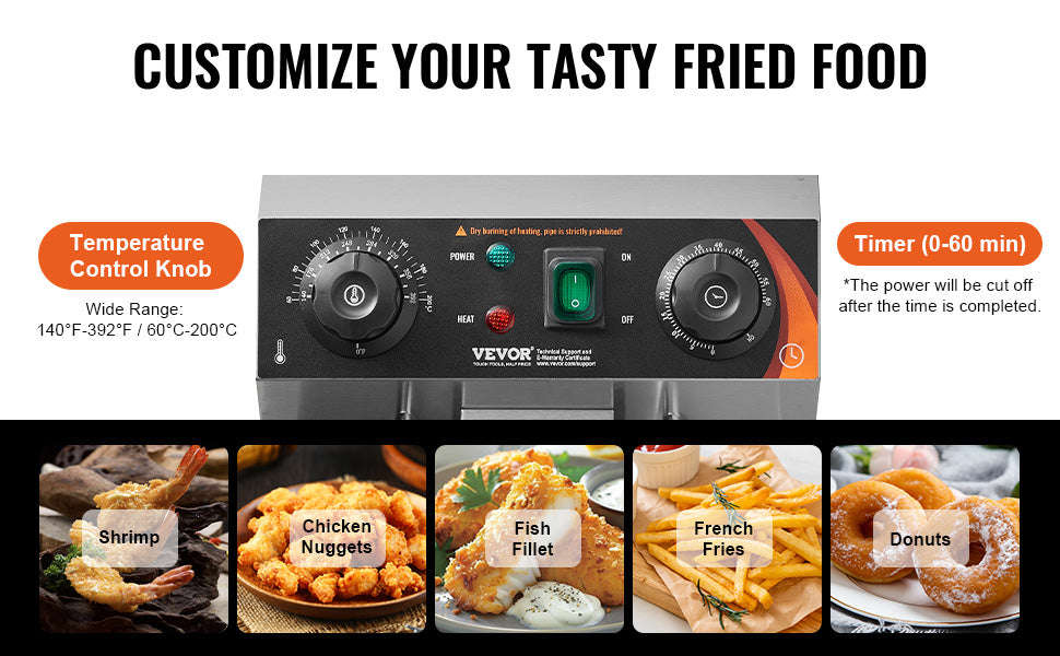 Commercial Deep Fryer Electric Countertop Stainless Steel Single Fryer-Upgraded type / france