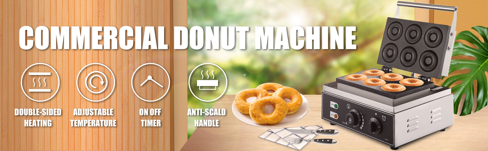 6 Hole Electric Donut Maker Stainless Steel Non-Stick Commercial Appliance