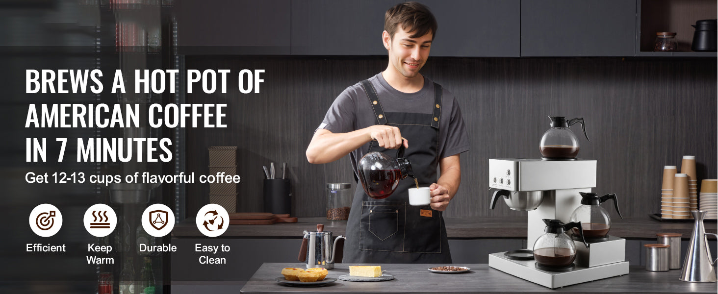 Commercial Drip Coffee Maker with Glass Carafes and Warming Plates