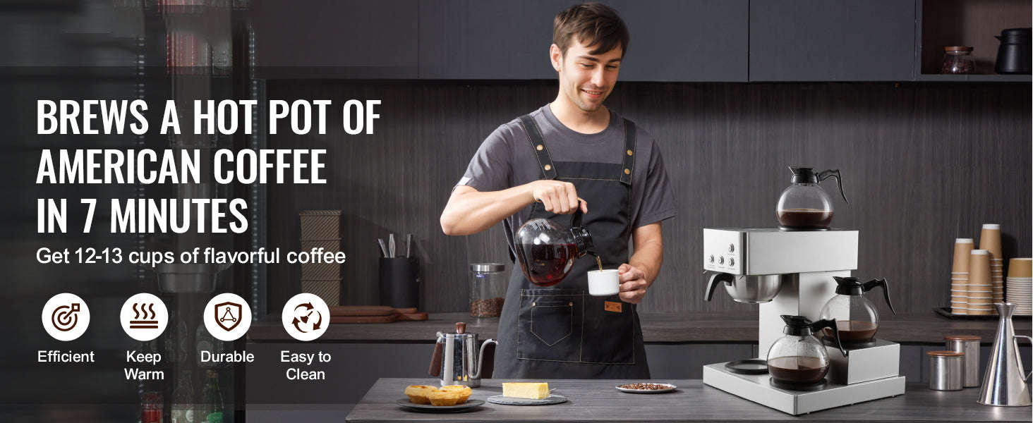 Commercial Drip Coffee Maker with Glass Carafes and Warming Plates-4 Warming Zones / United States