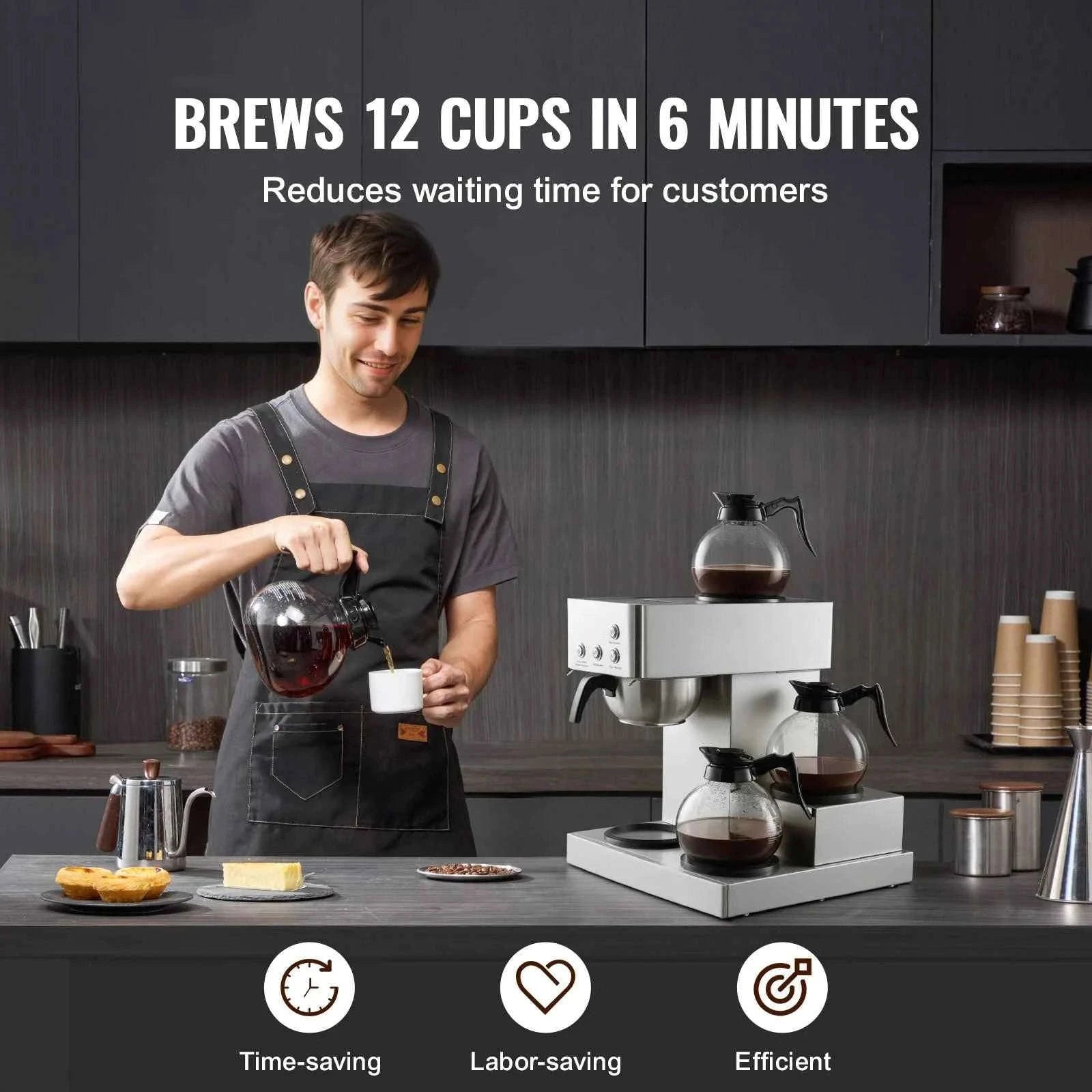 Commercial Drip Coffee Maker with Glass Carafes and Warming Plates-4 Warming Zones / United States
