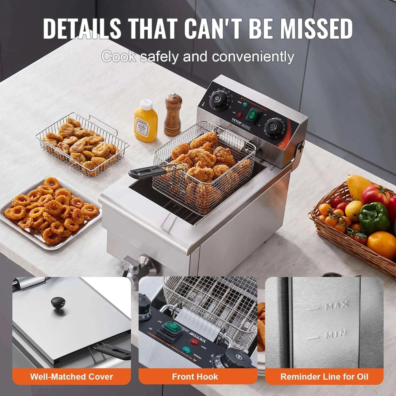 Commercial Electric Countertop Deep Fryer, Stainless Steel 9L-Basic type / United States