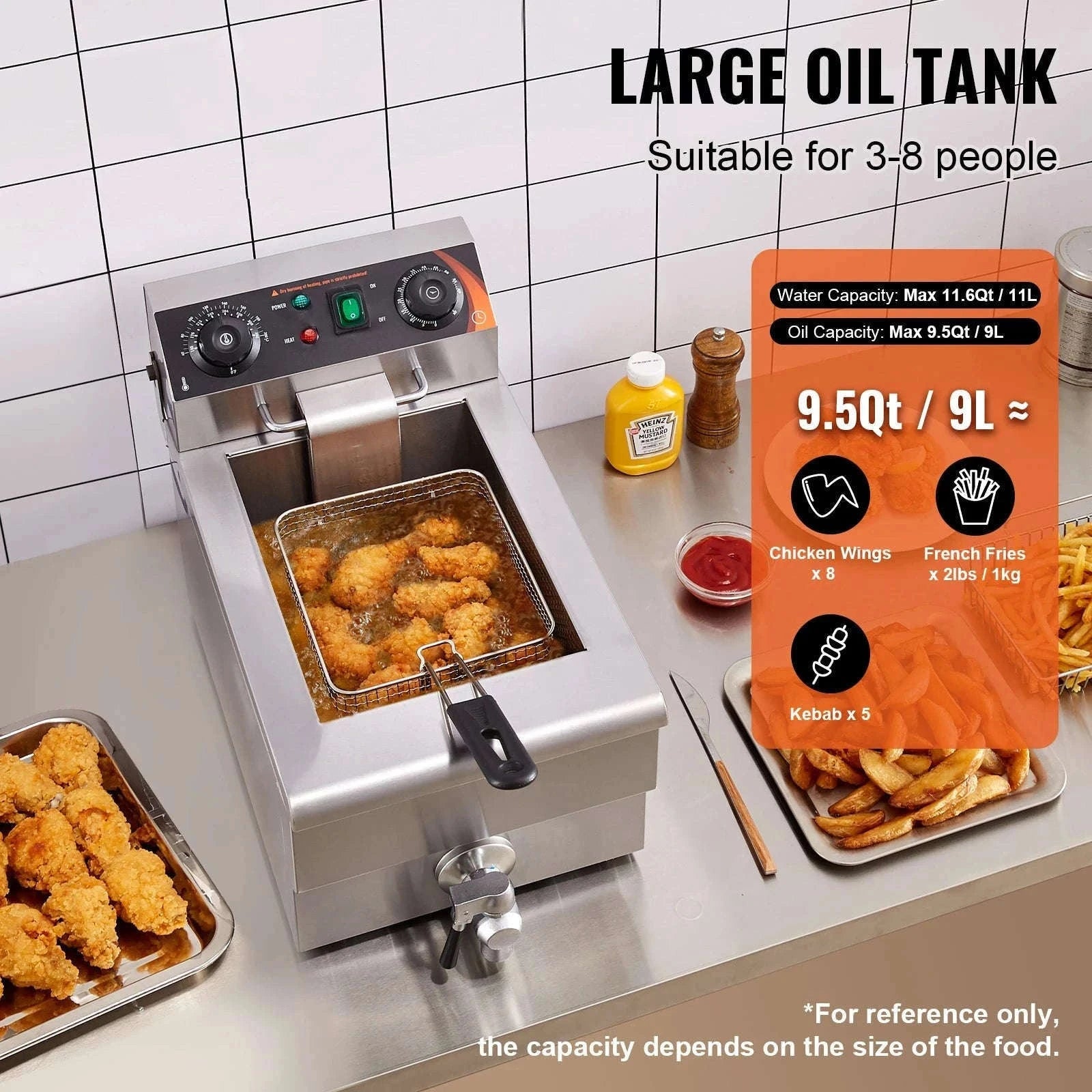 Commercial Electric Countertop Deep Fryer, Stainless Steel 9L-Basic type / United States