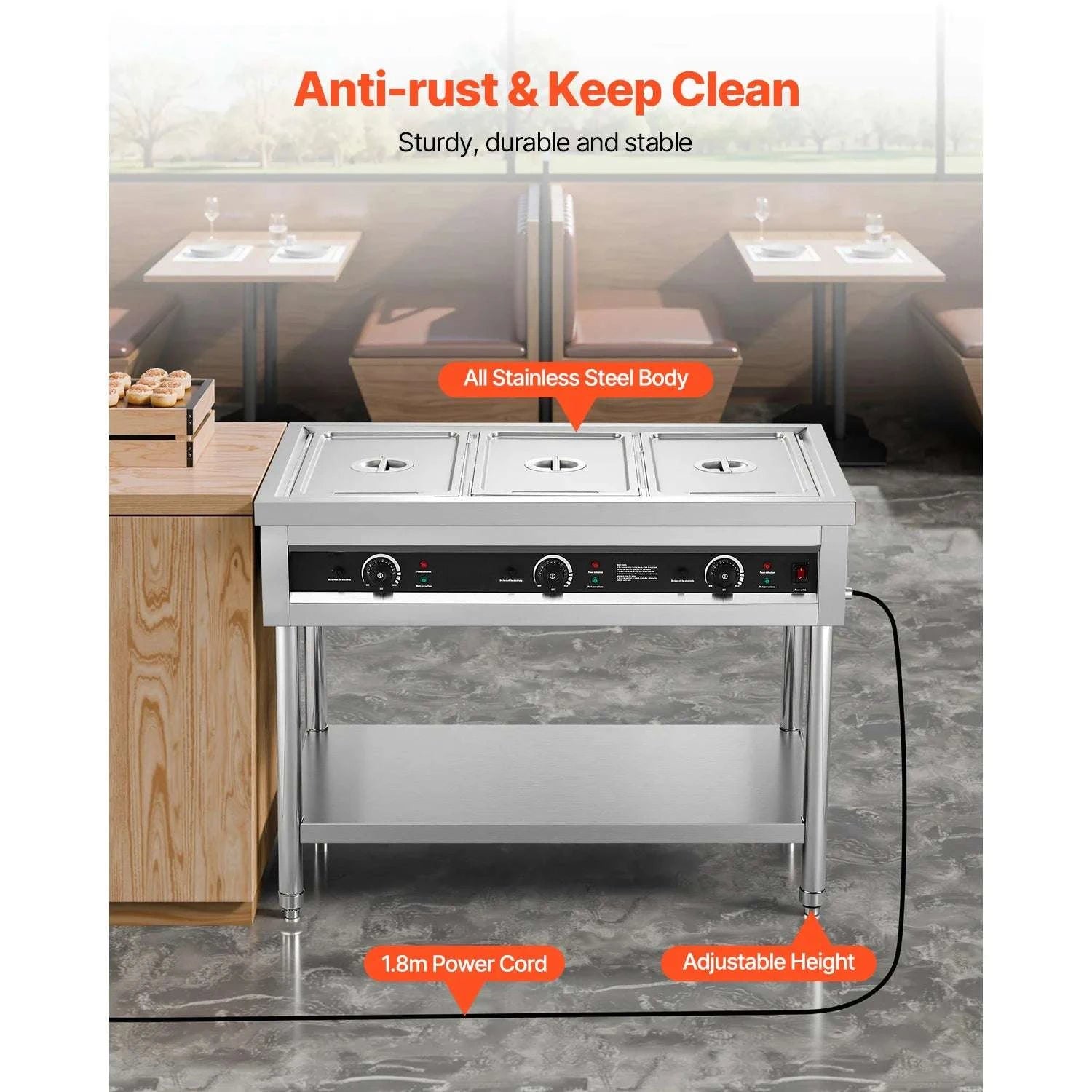 Commercial Electric Food Warmer Steam Table with 3-5 Pans-3 Pans / United States