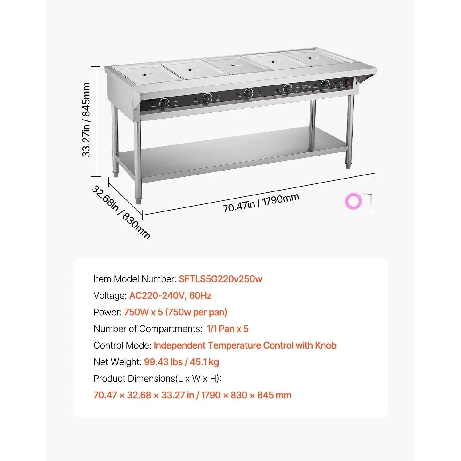 Commercial Electric Food Warmer Steam Table with 3-5 Pans-3 Pans / United States