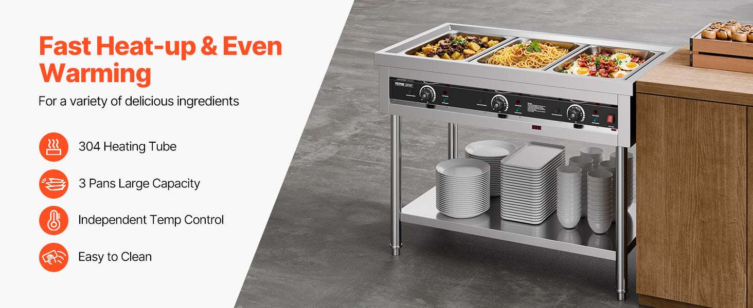 Commercial Electric Food Warmer Steam Table with 3-5 Pans-3 Pans / United States