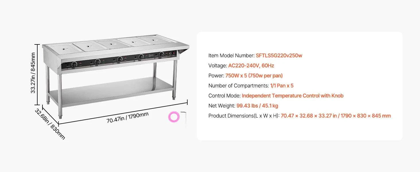 Commercial Electric Food Warmer Steam Table with 3-5 Pans-3 Pans / United States