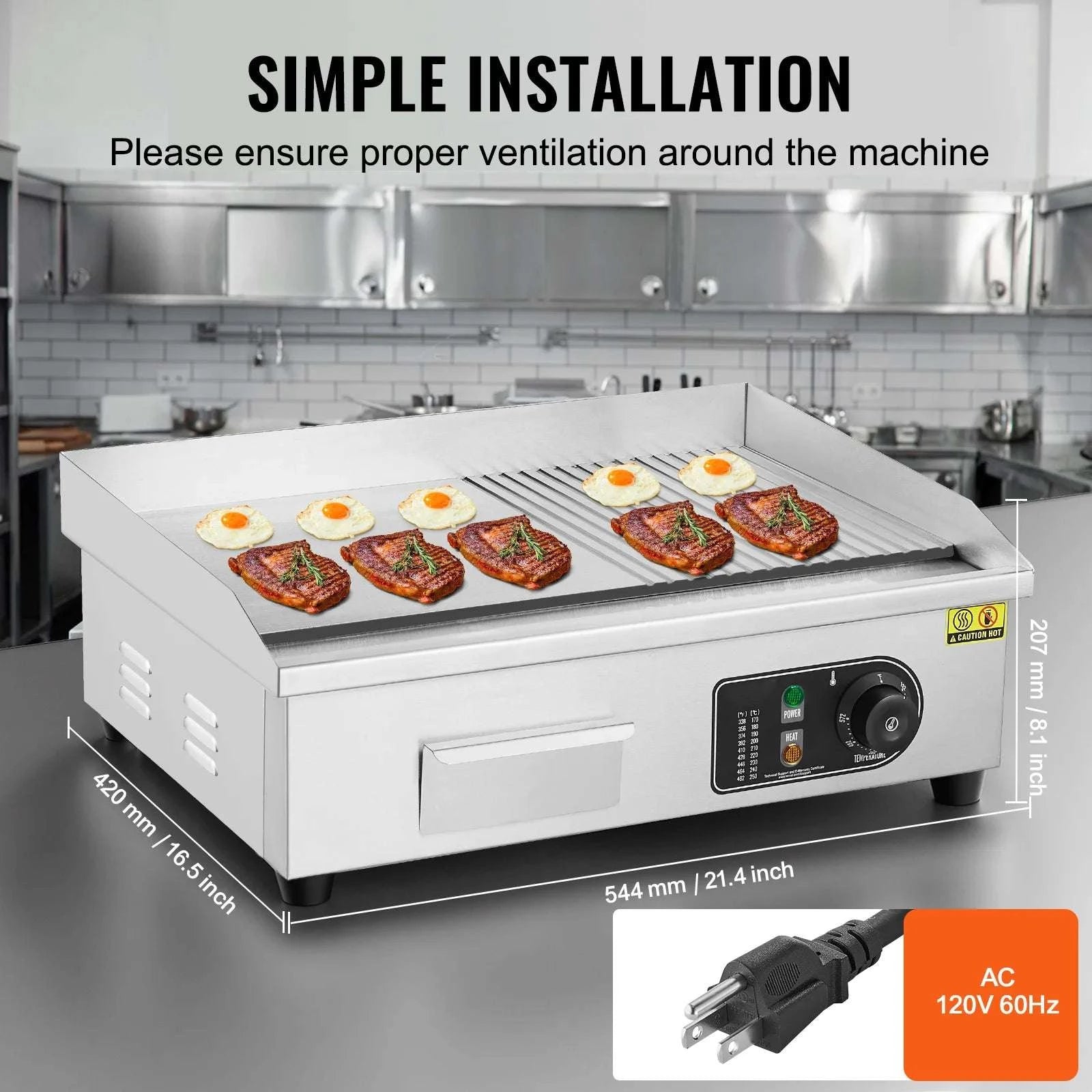 Commercial Electric Griddle 122–572°F Flat Top Countertop Grill-14inch / United States