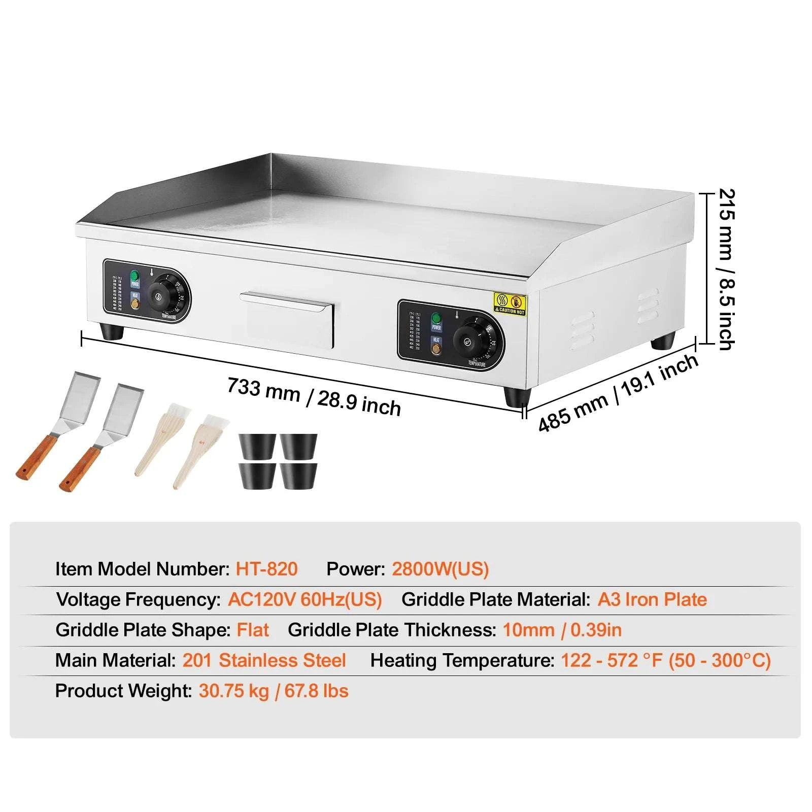Commercial Electric Griddle 122–572°F Flat Top Countertop Grill-14inch / United States