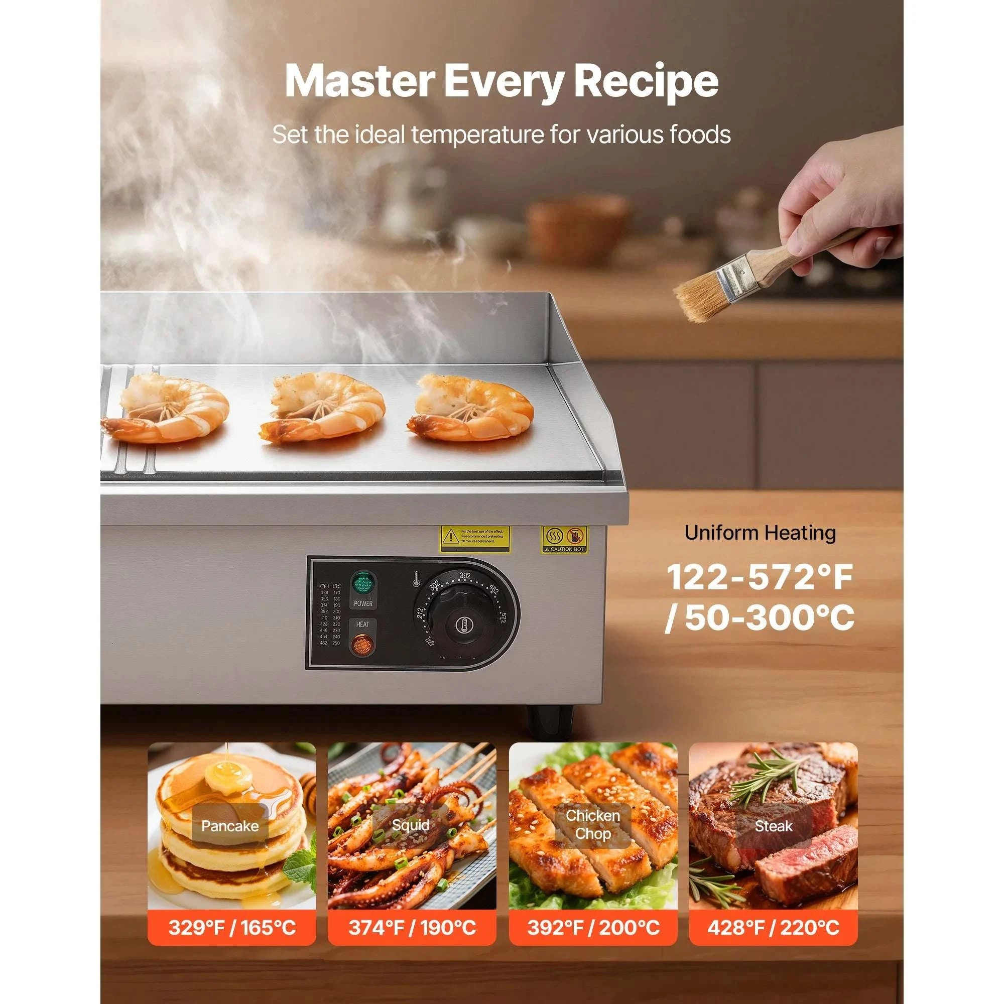 Commercial Electric Griddle 21" Flat & Grooved 1750W Temp Control-22inch / United States