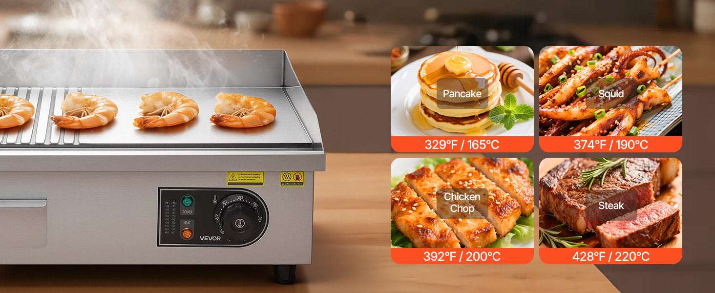 Commercial Electric Griddle 21" Flat & Grooved 1750W Temp Control-