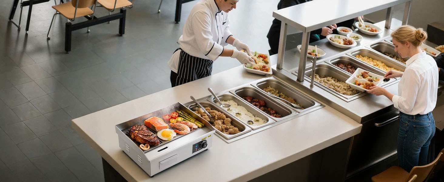 Commercial Electric Griddle 3200W Flat Top Grill with Temp Control-28.5inch Half flat / United States
