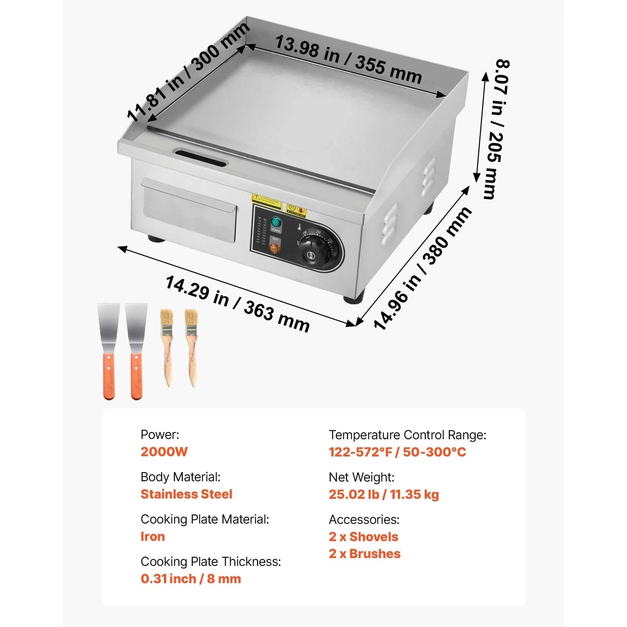 Commercial Electric Griddle 3200W Flat Top Grill with Temp Control-28.5inch Half flat / United States