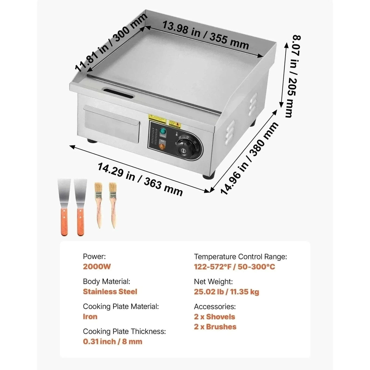 Commercial Electric Griddle 3200W Flat Top Grill with Temp Control-28.5inch Half flat / United States