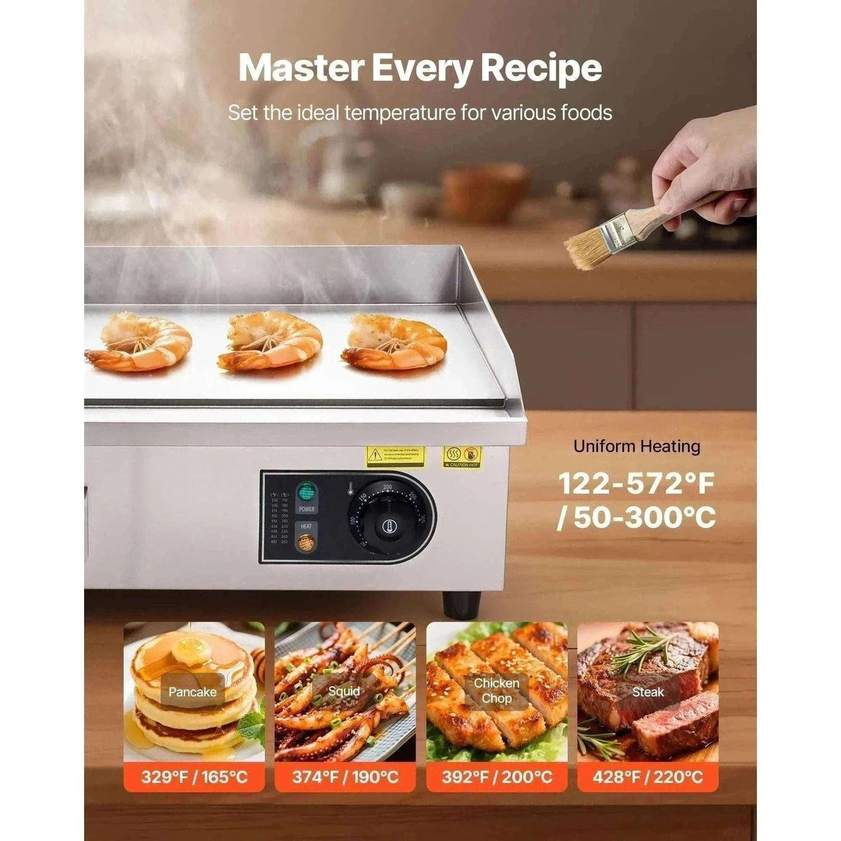Commercial Electric Griddle 3200W Flat Top Grill with Temp Control-28.5inch Half flat / United States