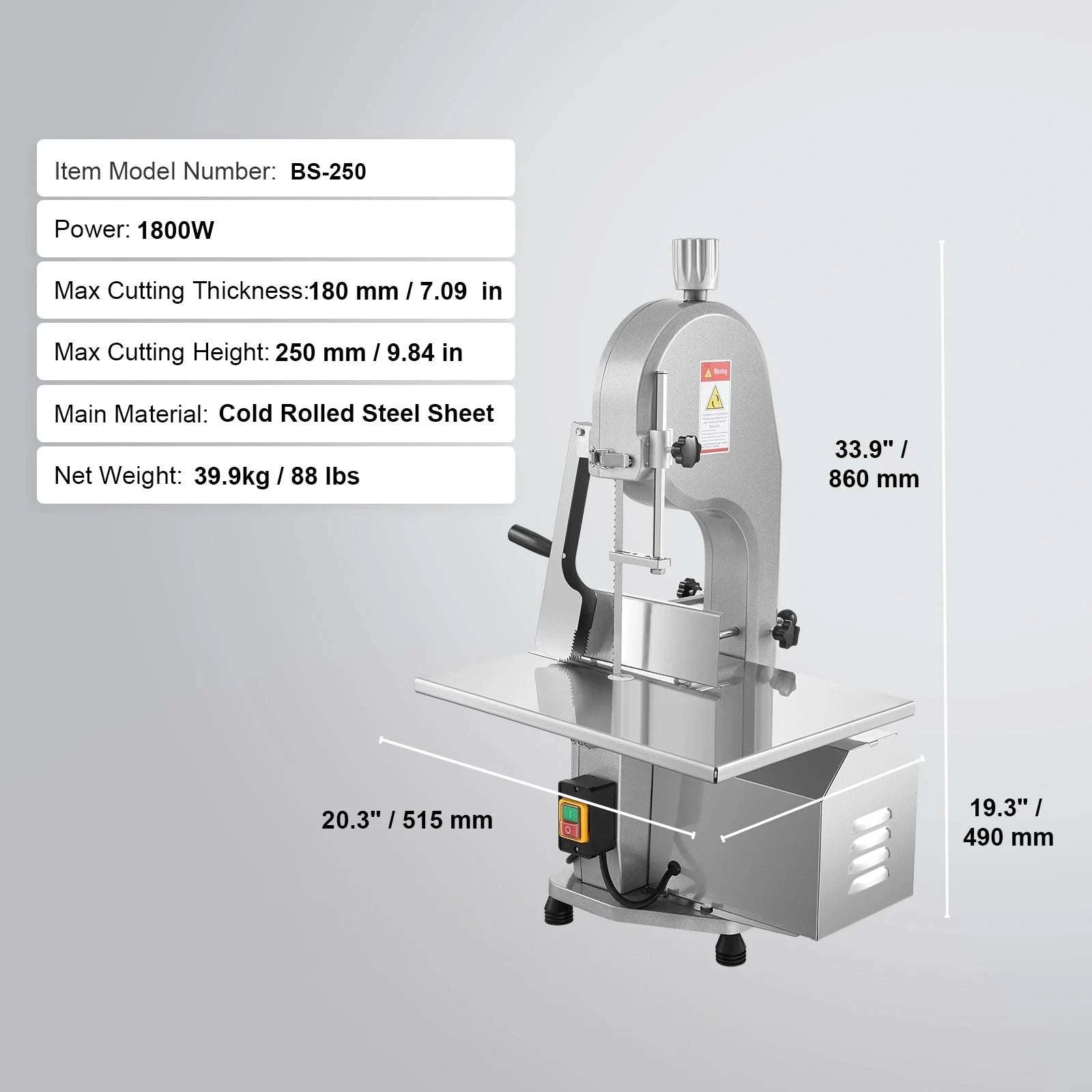Commercial Electric Meat Bandsaw 650W Stainless Steel Bone Saw-650W / United States