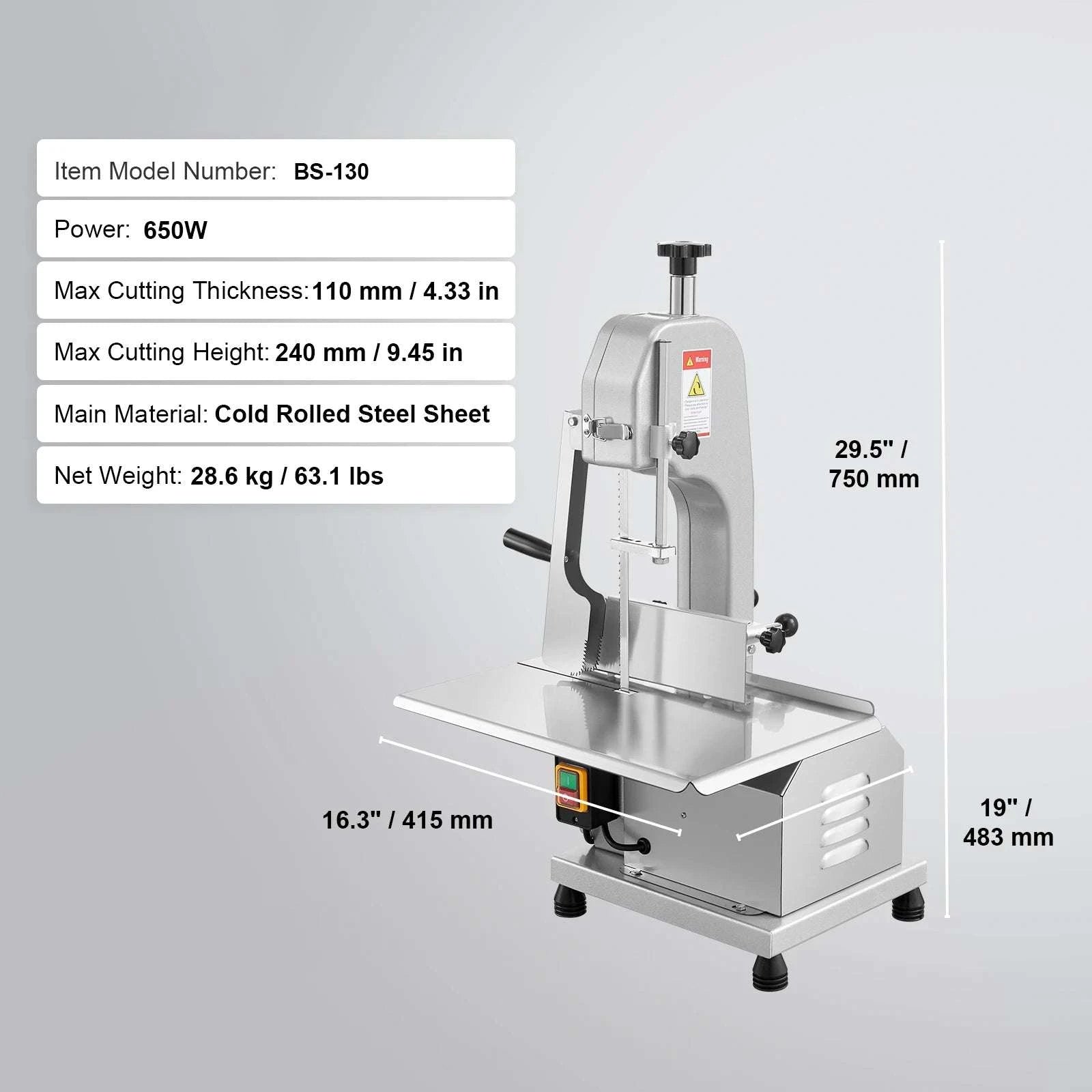 Commercial Electric Meat Bandsaw 650W Stainless Steel Bone Saw-650W / United States