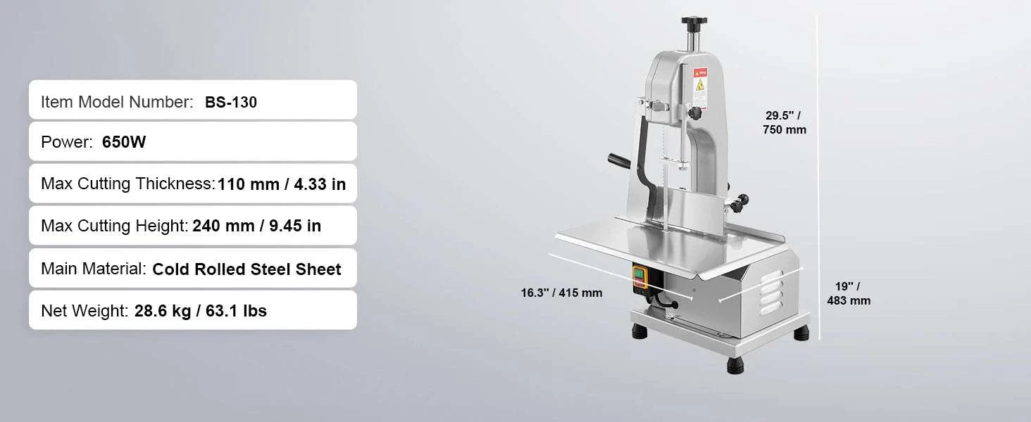Commercial Electric Meat Bandsaw 650W Stainless Steel Bone Saw-650W / United States