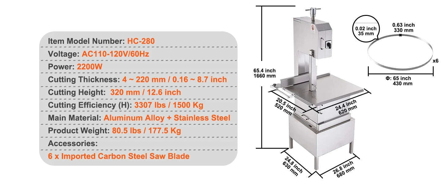 Commercial Electric Meat Bandsaw for Frozen Meat and Bone-United States