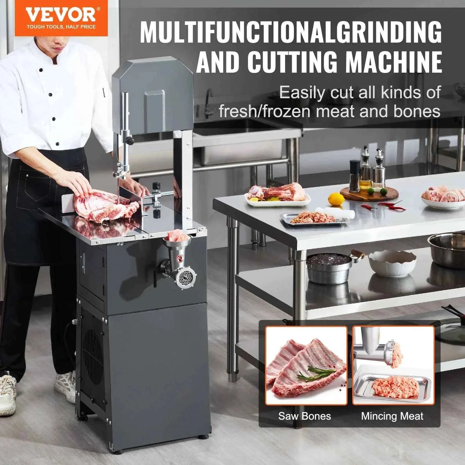Commercial Electric Meat Bandsaw for Frozen Meat and Bones-Stand 1500 W / United States
