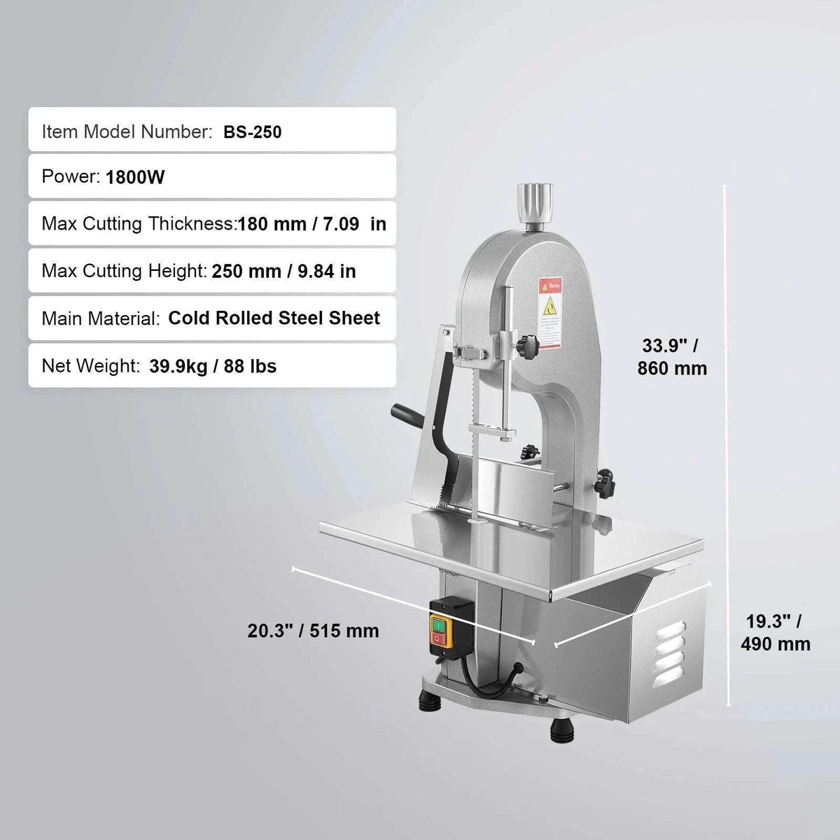 Commercial Electric Meat Bandsaw Stainless Steel Bone Saw 650W-1800W / spain