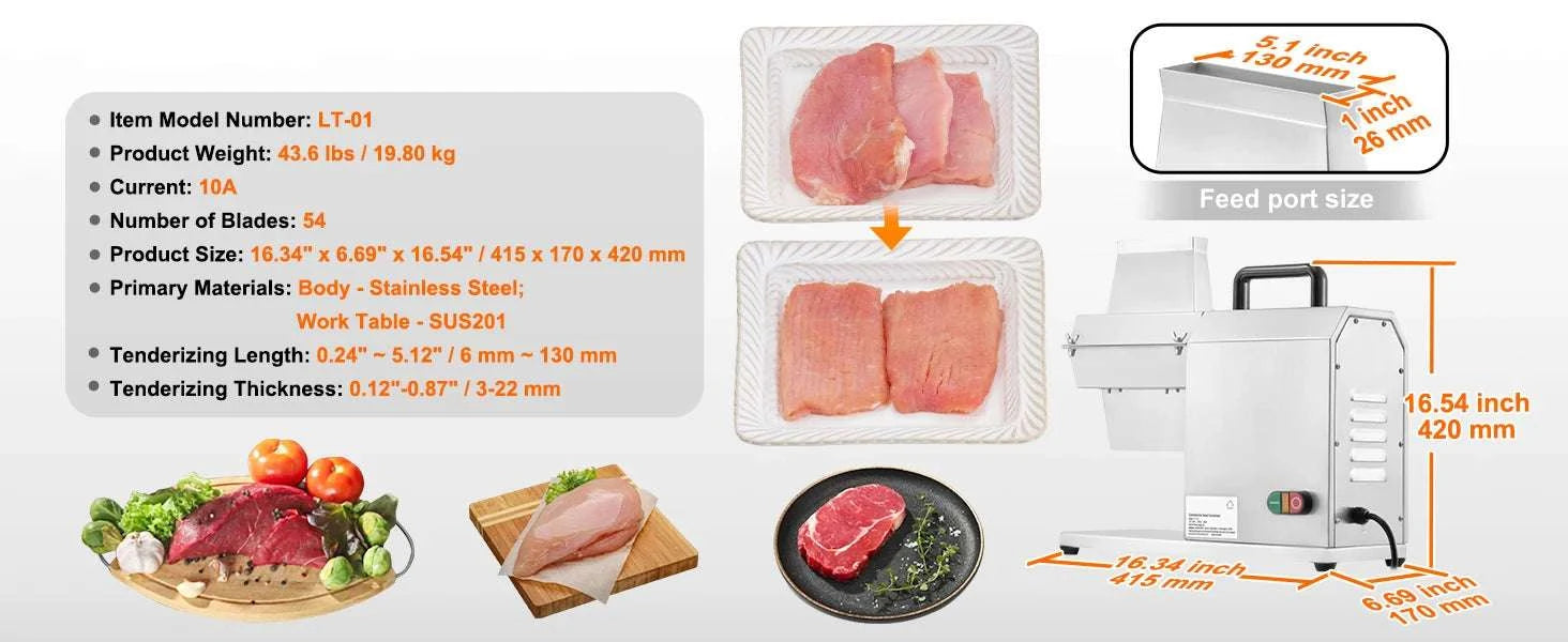 Commercial Electric Meat Tenderizer 54-Blade 450W Stainless Steel-17 inch 450 W / United States