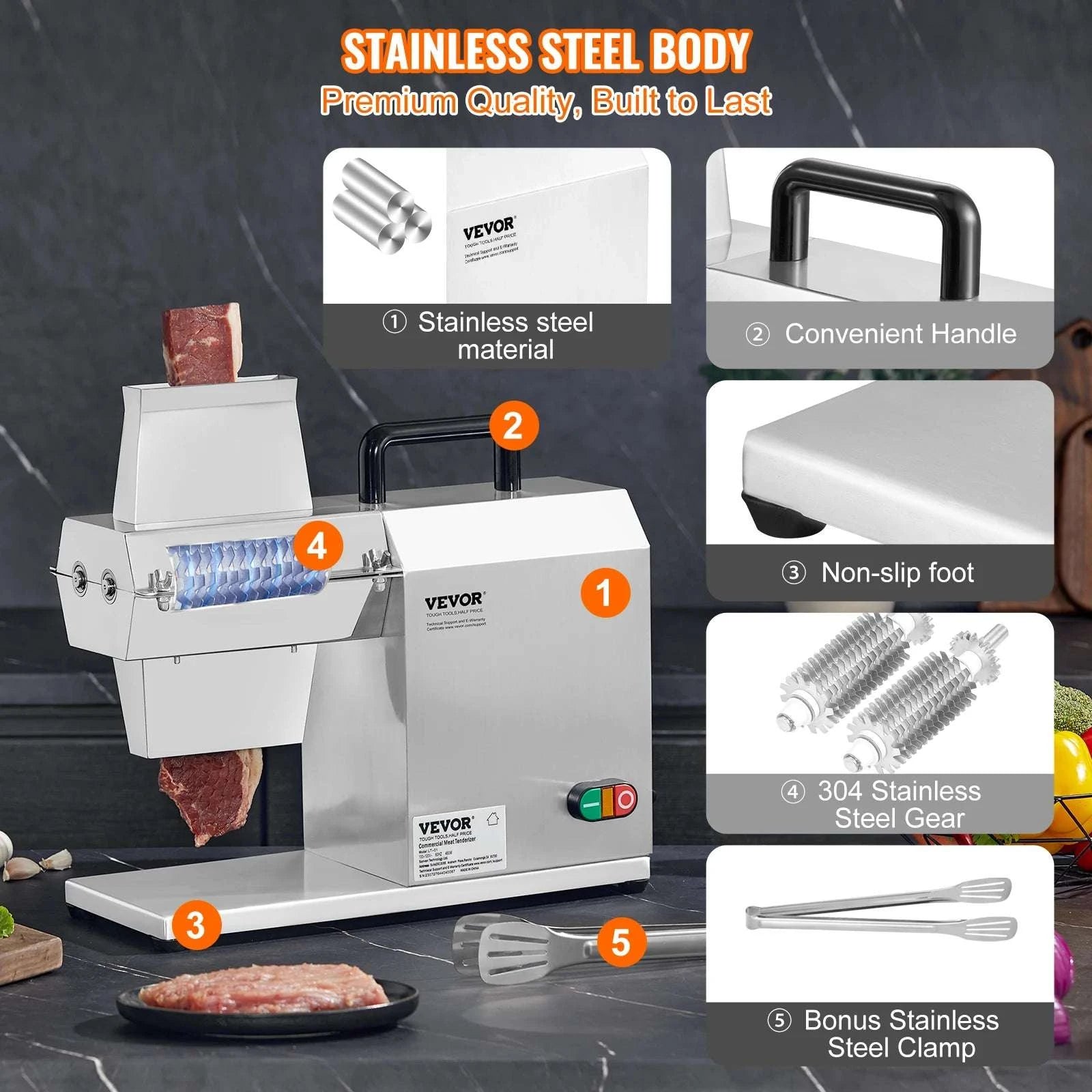 Commercial Electric Meat Tenderizer 54-Blade 450W Stainless Steel-17 inch 450 W / United States