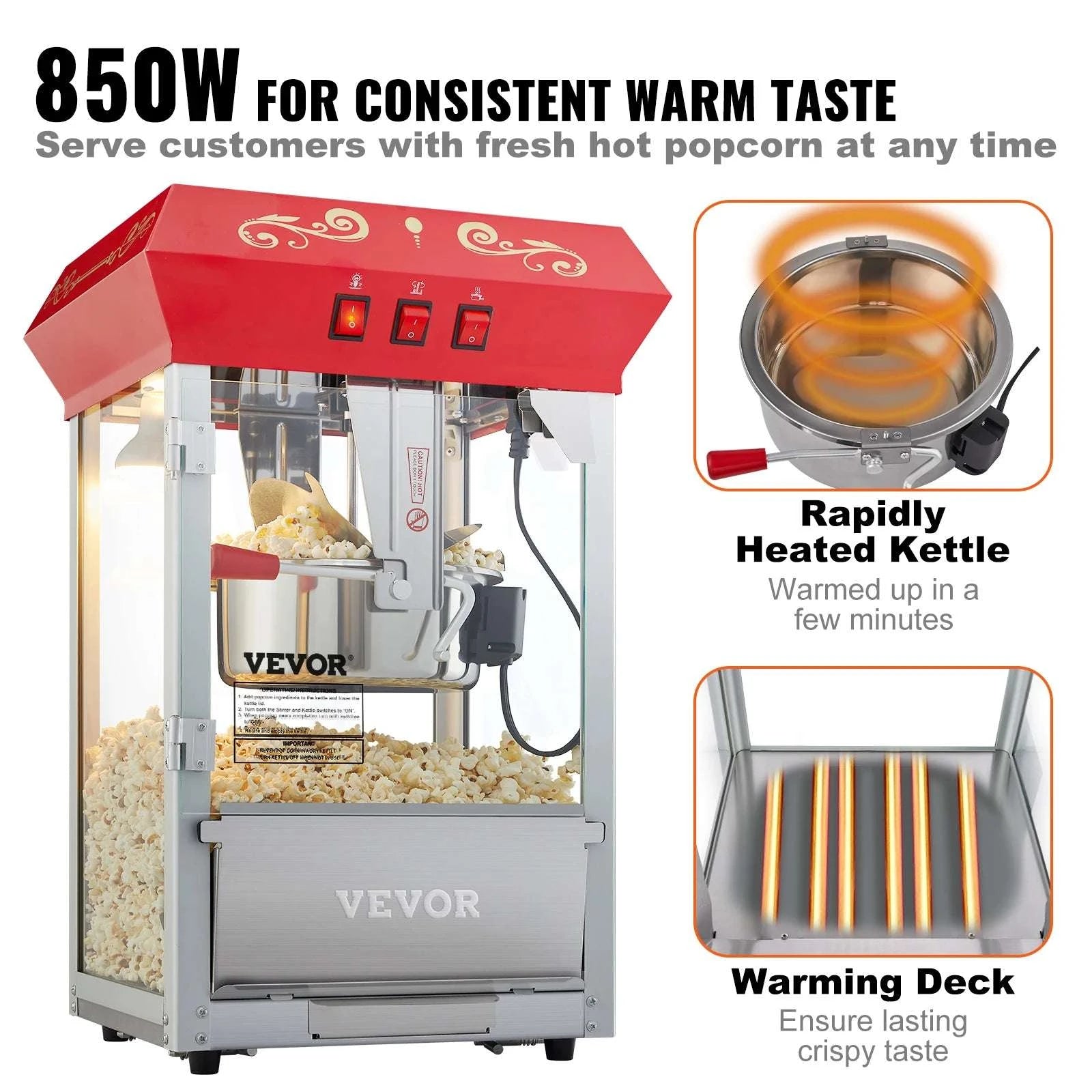 Commercial Electric Popcorn Machine 8/12 Oz High Output Popper-8 Oz Countertop / United States
