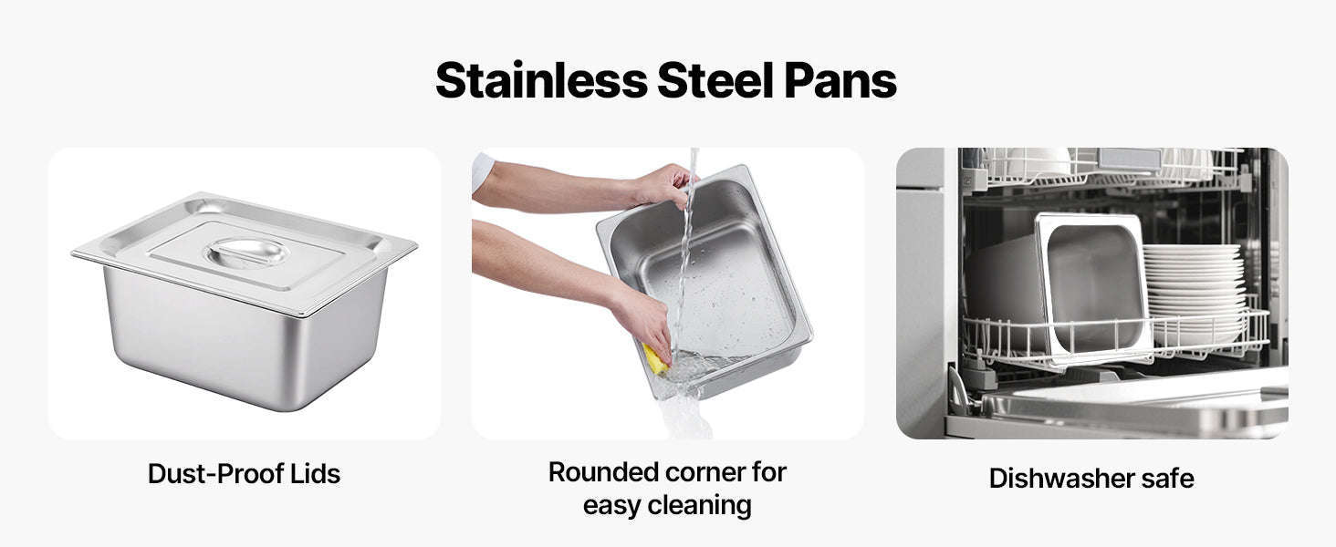 Commercial Electric Stainless Steel Steam Food Warmer with Glass Cover 3-Pan Countertop Buffet Bain Marie-8 pans / Germany