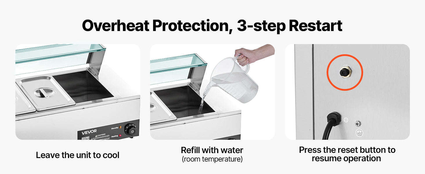 Commercial Electric Stainless Steel Steam Food Warmer with Glass Cover 3-Pan Countertop Buffet Bain Marie-8 pans / Germany