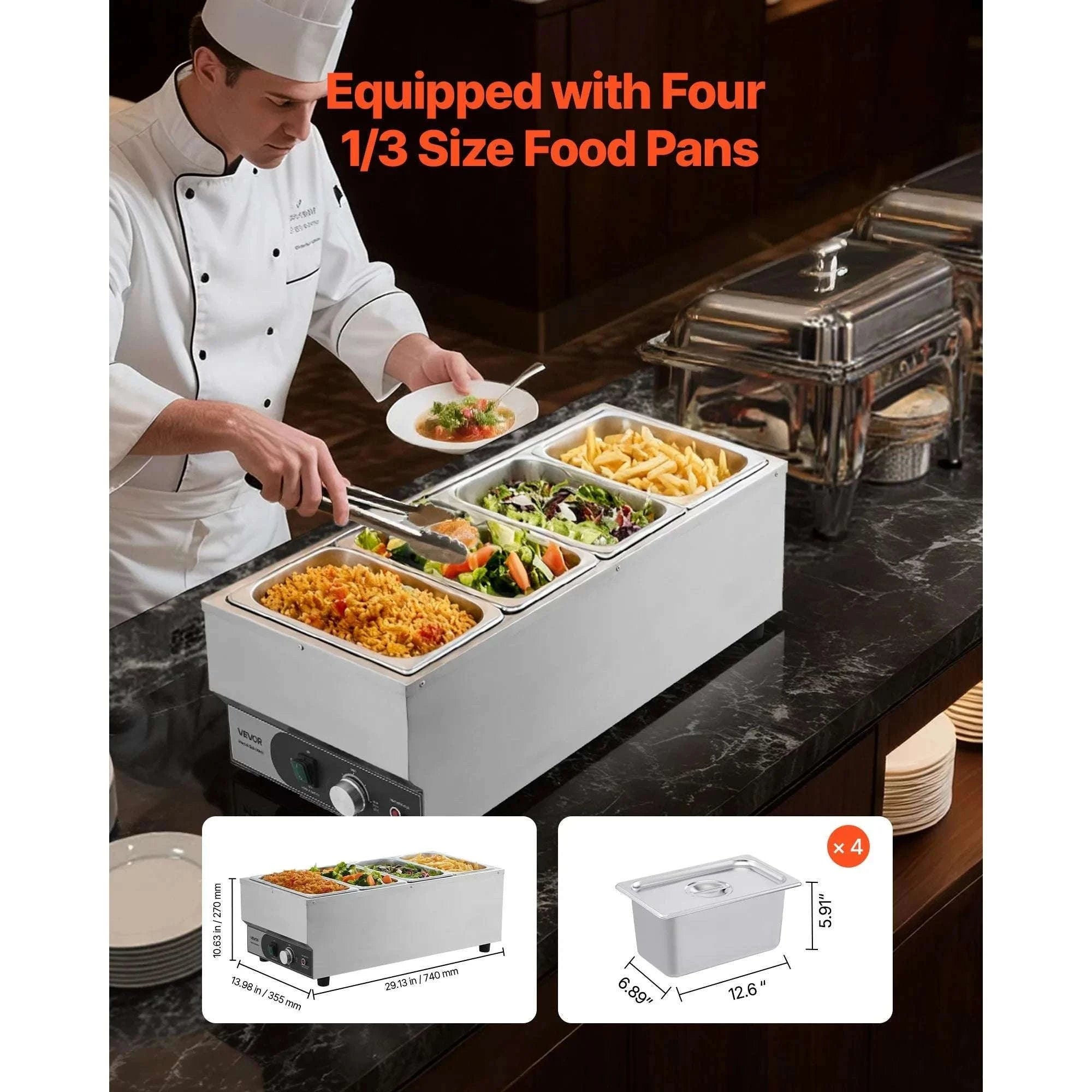 Commercial Food Warmer 1500W Bain Marie with 4 Pans-United States / Stainless steel