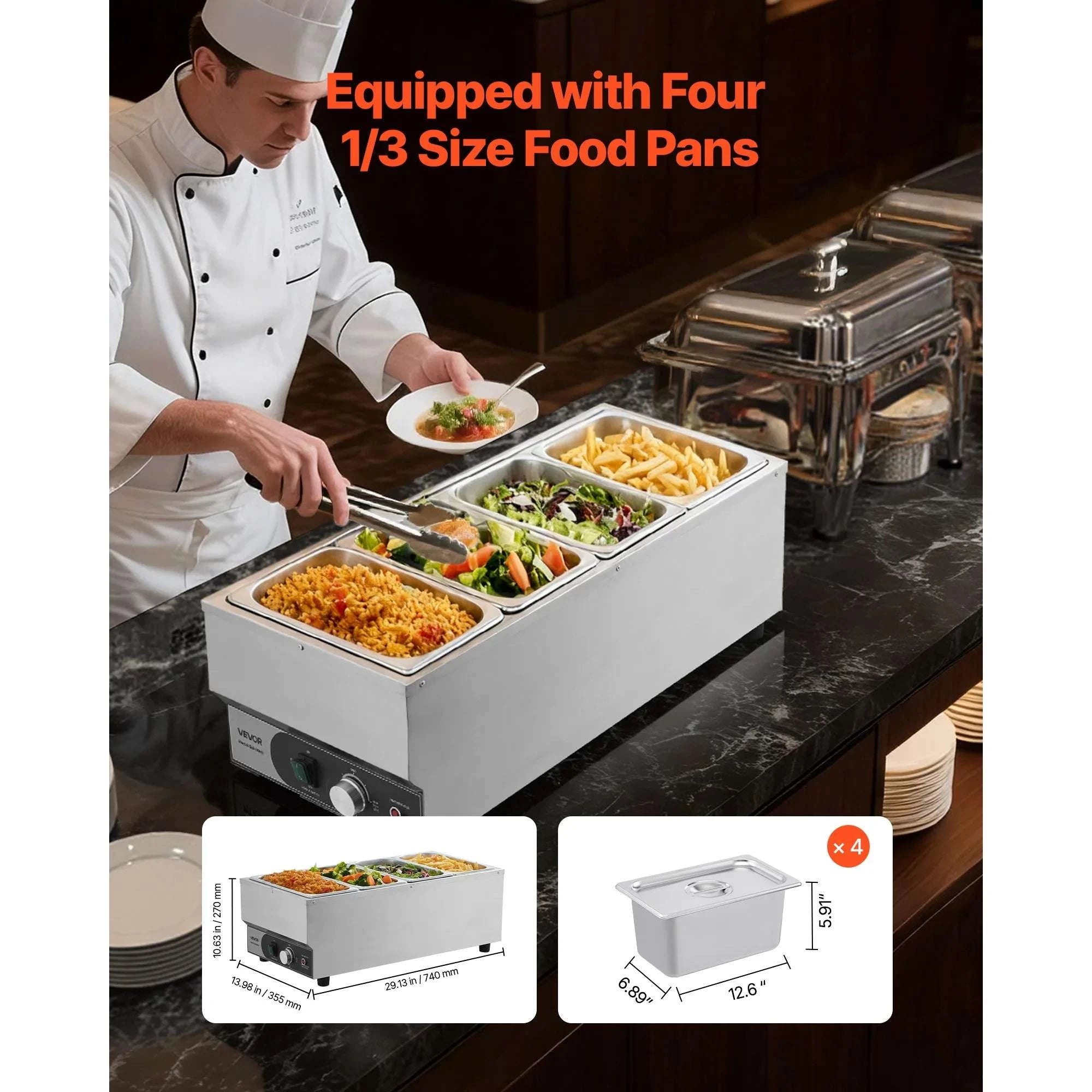 Commercial Food Warmer 1500W Bain Marie with 4 Pans-United States / Stainless steel