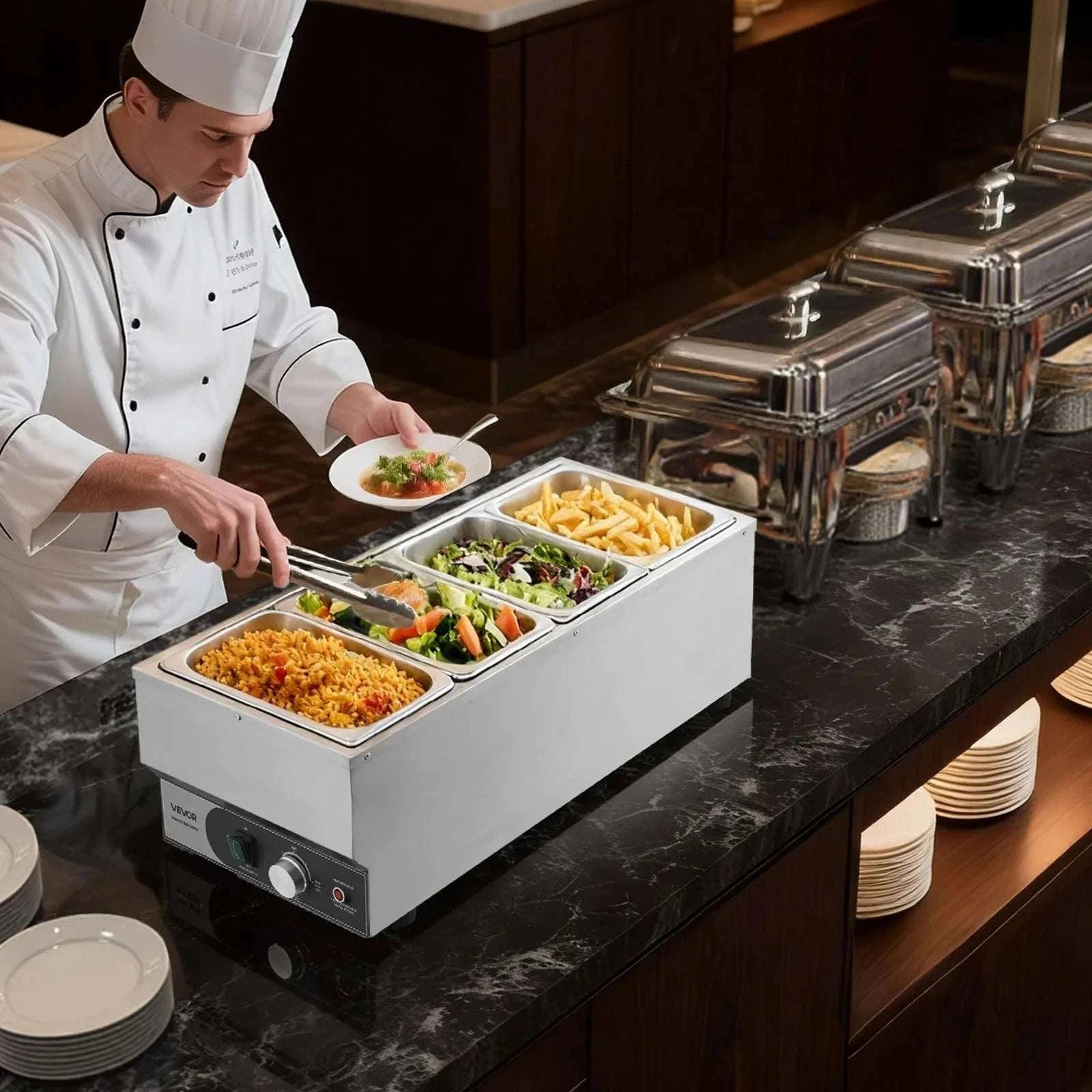 Commercial Food Warmer 1500W Bain Marie with 4 Pans-United States / Stainless steel