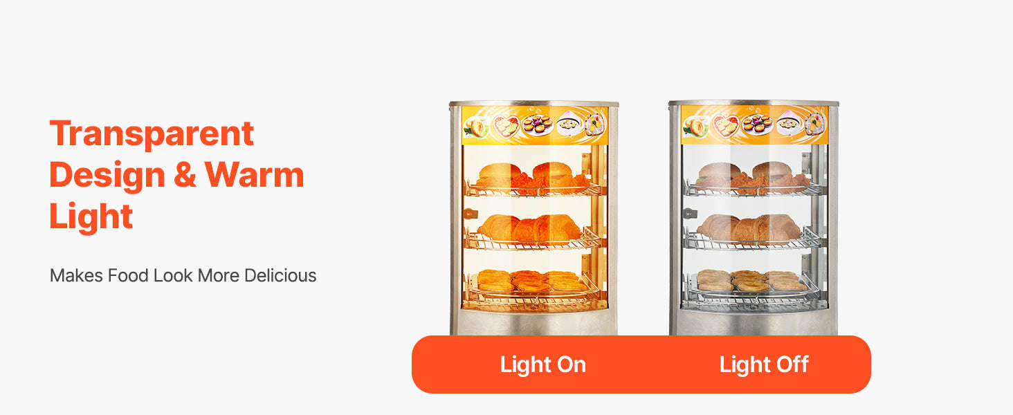 Commercial Food Warmer Display 800W with LED Light and Adjustable Stainless Steel Shelf-3 Tier 14 in / United States