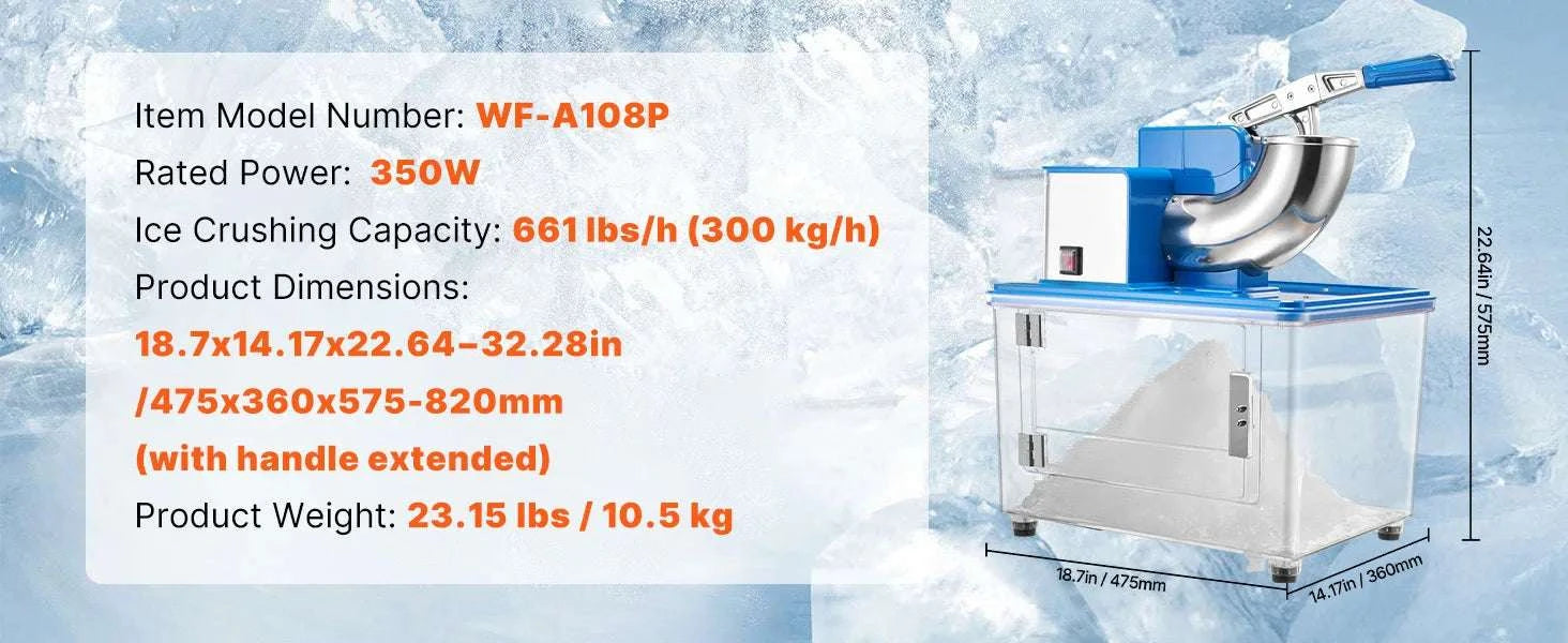 Commercial Ice Crusher 661 lbs/h Electric Snow Cone Machine 350W-Blue / United States