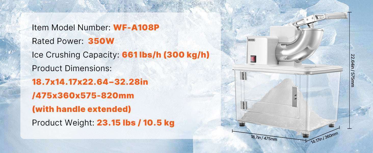 Commercial Ice Crusher 661 lbs/h Electric Snow Cone Machine 350W-Blue / United States