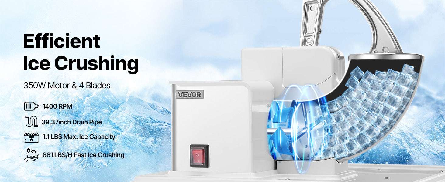 Commercial Ice Crusher 661 lbs/h Electric Snow Cone Machine 350W-Blue / United States