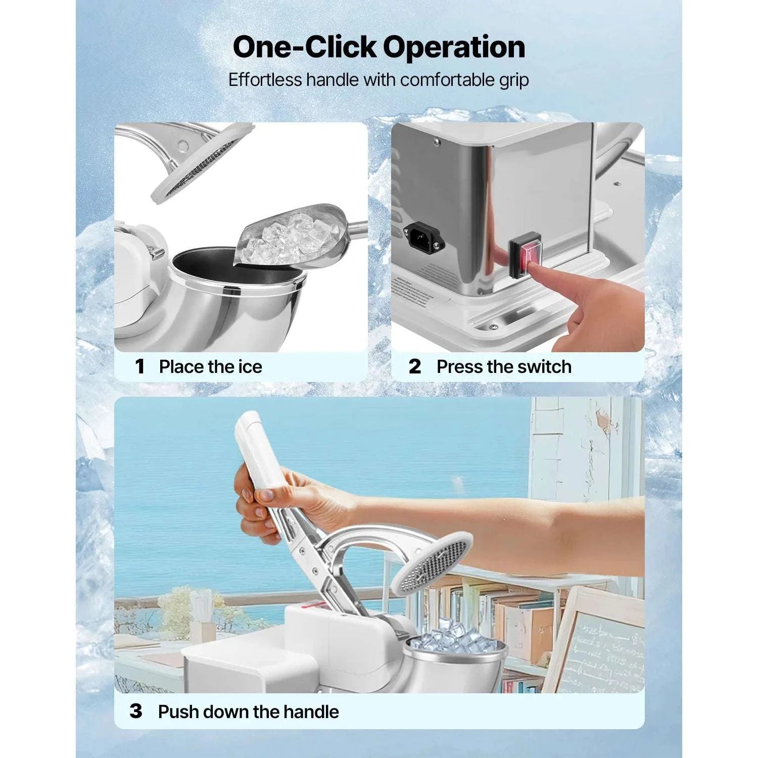 Commercial Ice Crusher 661 lbs/h Electric Snow Cone Machine 350W-Blue / United States