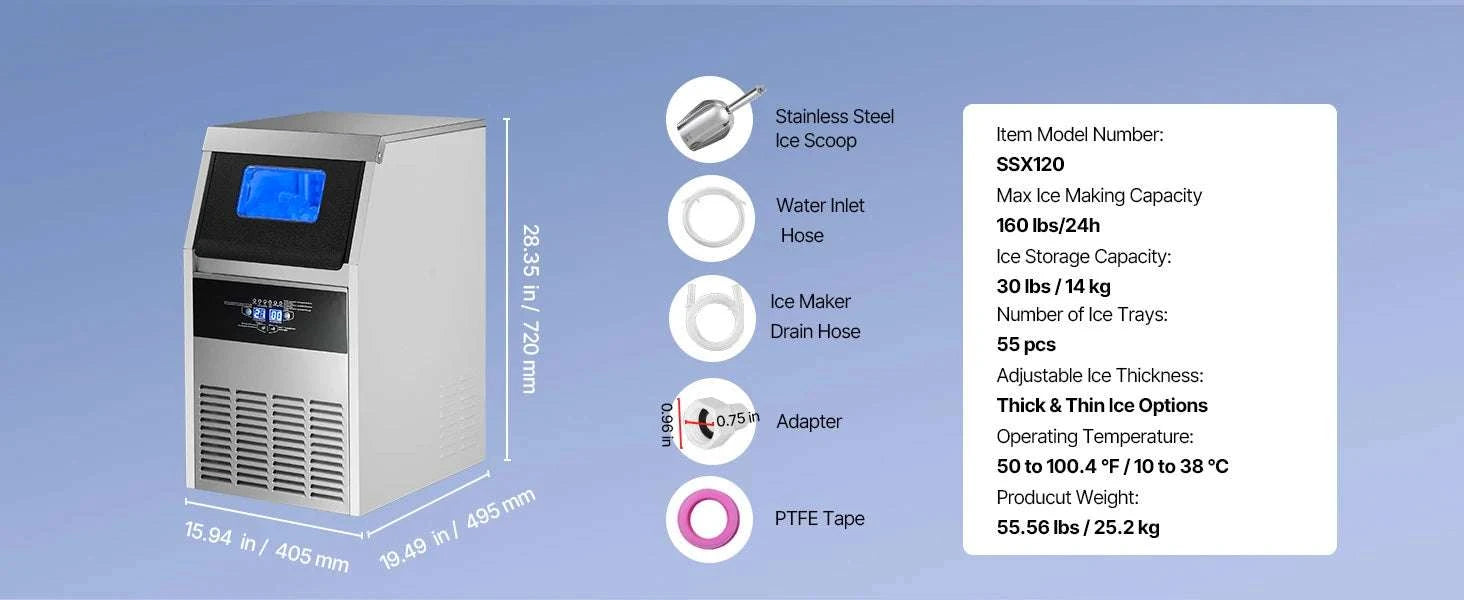 Commercial Ice Maker 80lbs/24h with LED Display & Self-Cleaning-130lbs per 24H / United States