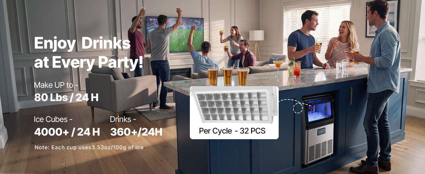 Commercial Ice Maker 80lbs/24h with LED Display & Self-Cleaning-130lbs per 24H / United States