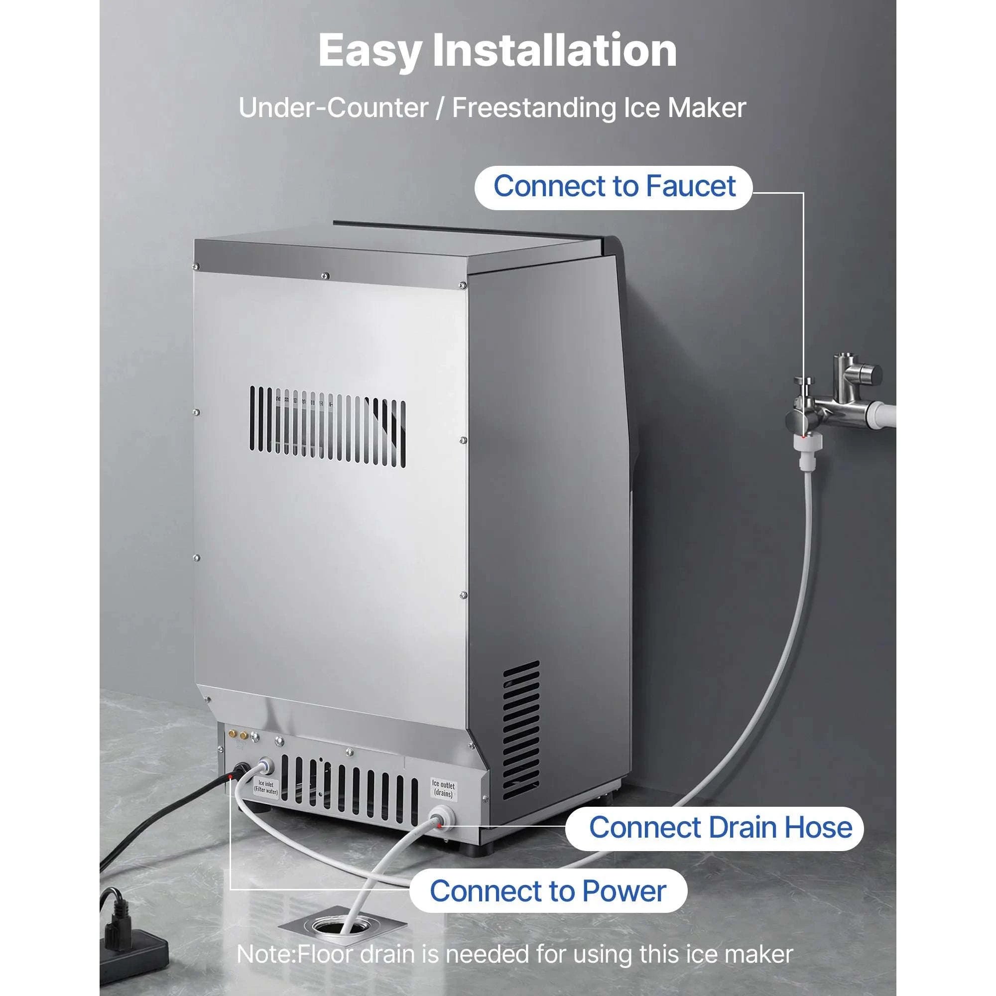 Commercial Ice Maker 80lbs/24h with LED Display & Self-Cleaning-130lbs per 24H / United States