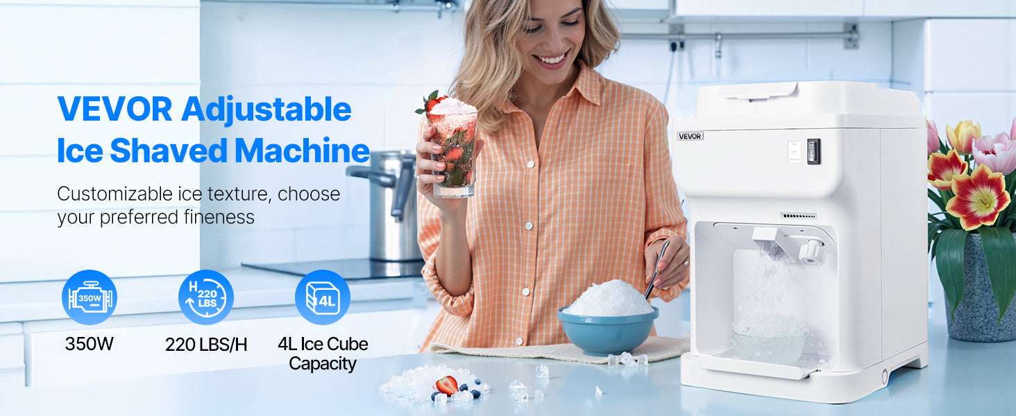 Commercial Ice Shaver Machine 220 lbs/hr Snow Cone Maker 110V-8L Ice Cube Box / United States