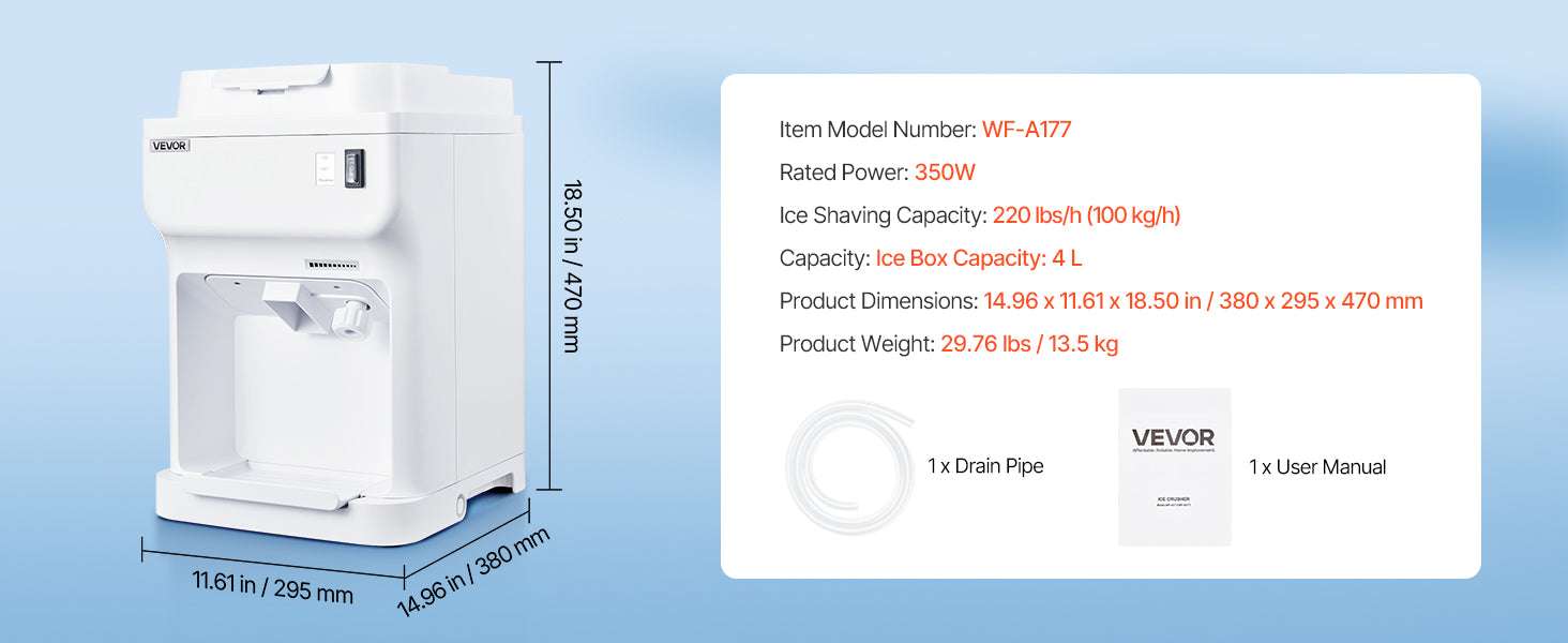 Commercial Ice Shaver Machine 220 lbs/hr Snow Cone Maker 110V-8L Ice Cube Box / United States