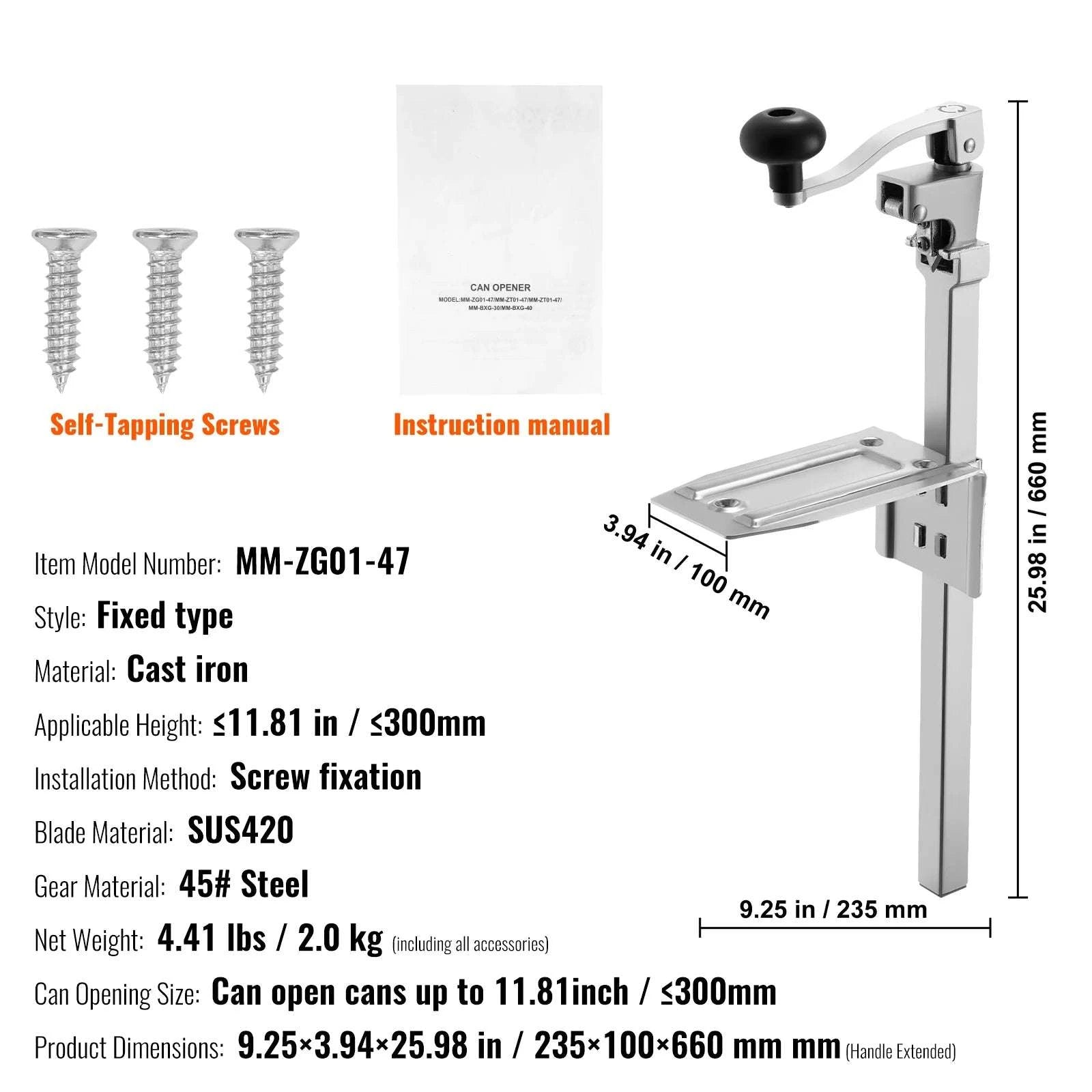 Commercial Manual Can Opener Tabletop Adjustable 11.8–15.75 Inch-11.81 in typeB / United States