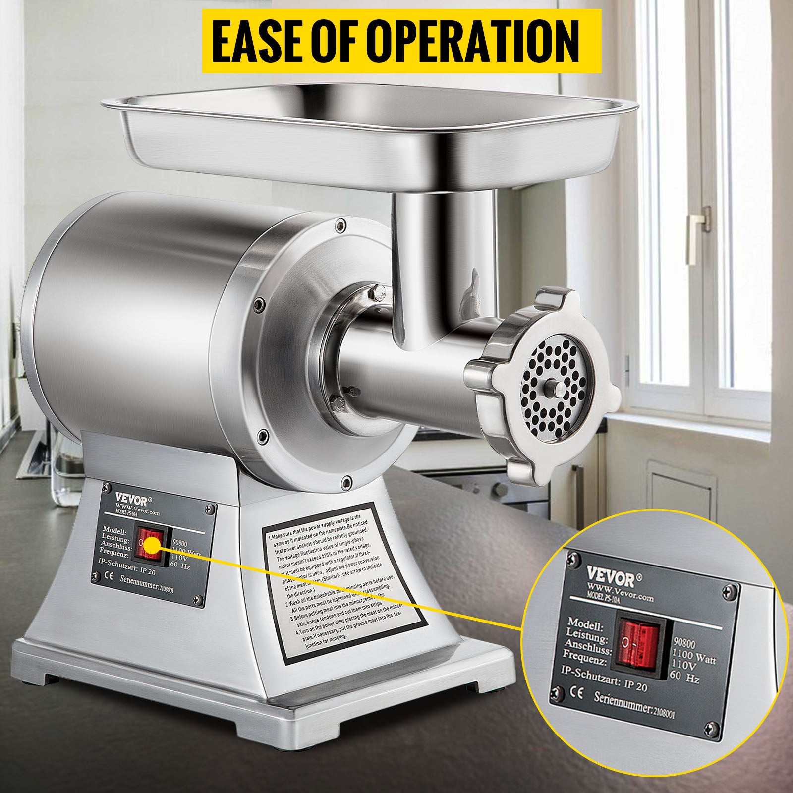 Electric Meat Grinder 550 lbs/h Stainless Steel Mincer