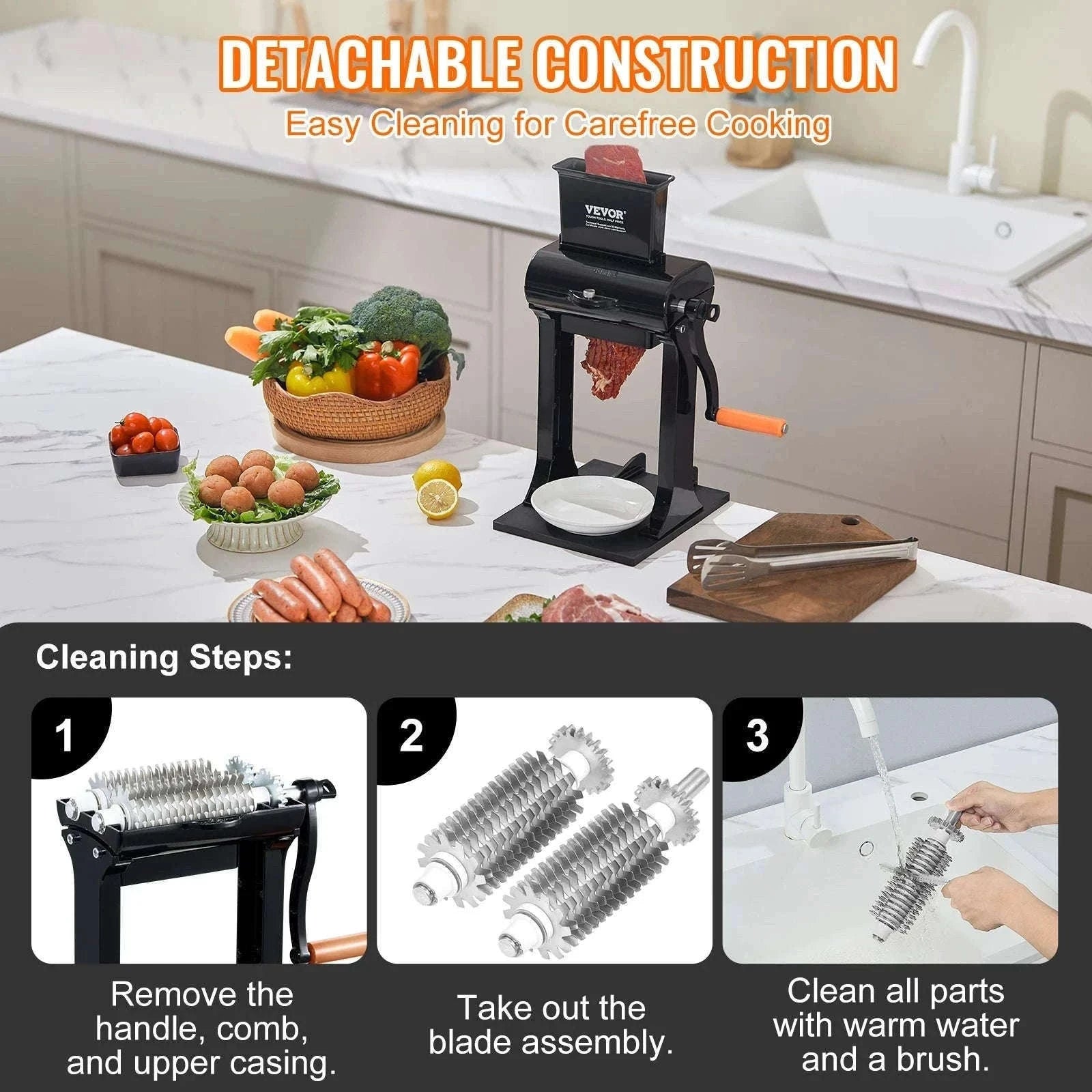 Commercial Meat Tenderizer Heavy Duty Stainless Steel Manual Kitchen Machine-Canada