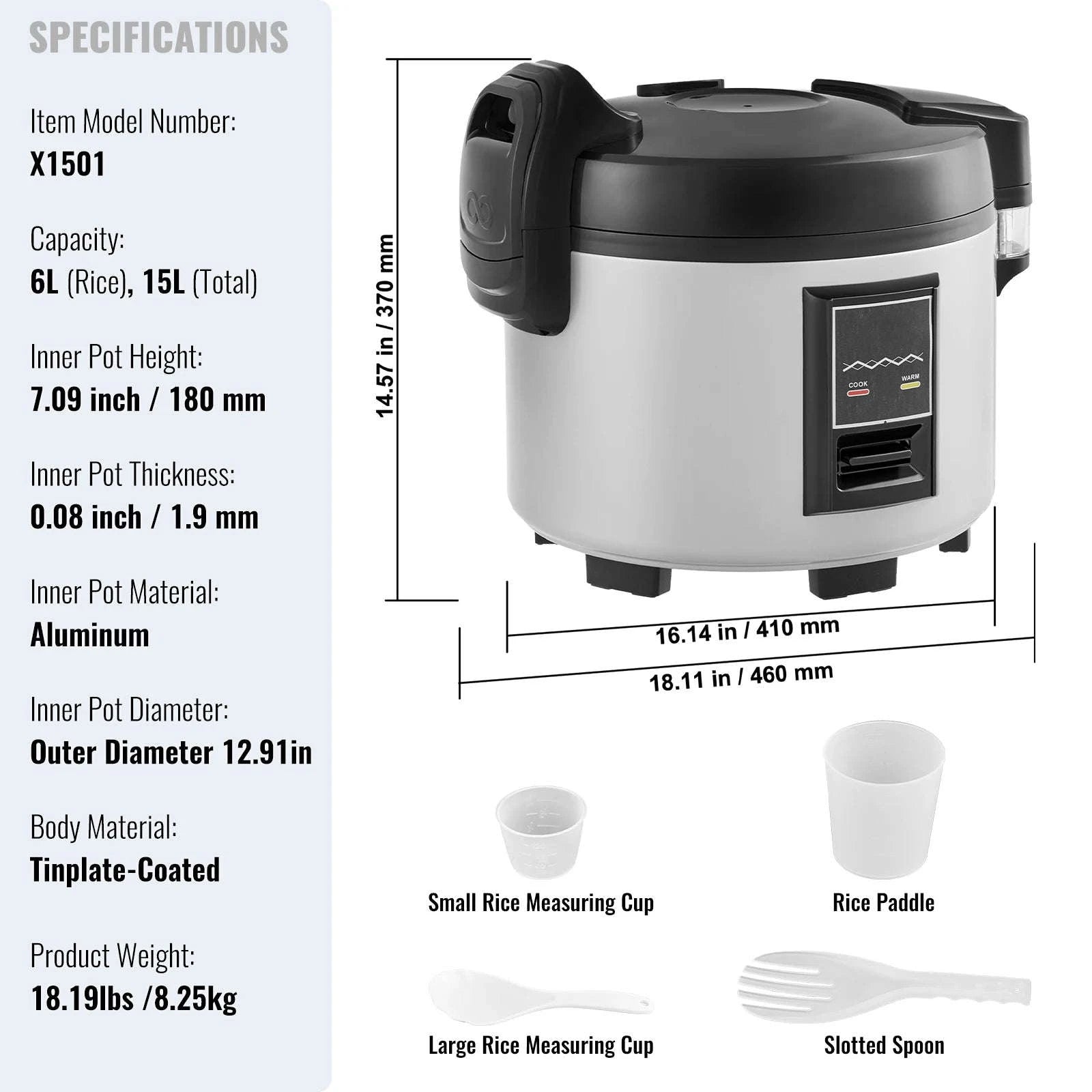 Commercial Rice Cooker 60 Cup Capacity 13 L with Nonstick Inner Pot-13L / United States